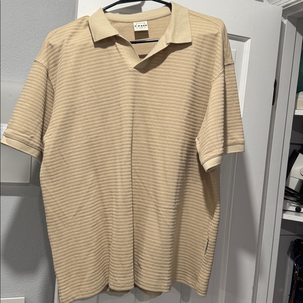 Tan Striped Polo Shirt